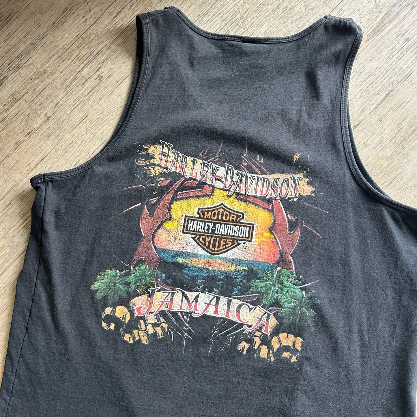VINTAGE | Jamaica Harley Davidson Biker Sun Faded Sleeveless Tank T-Shirt sz XL