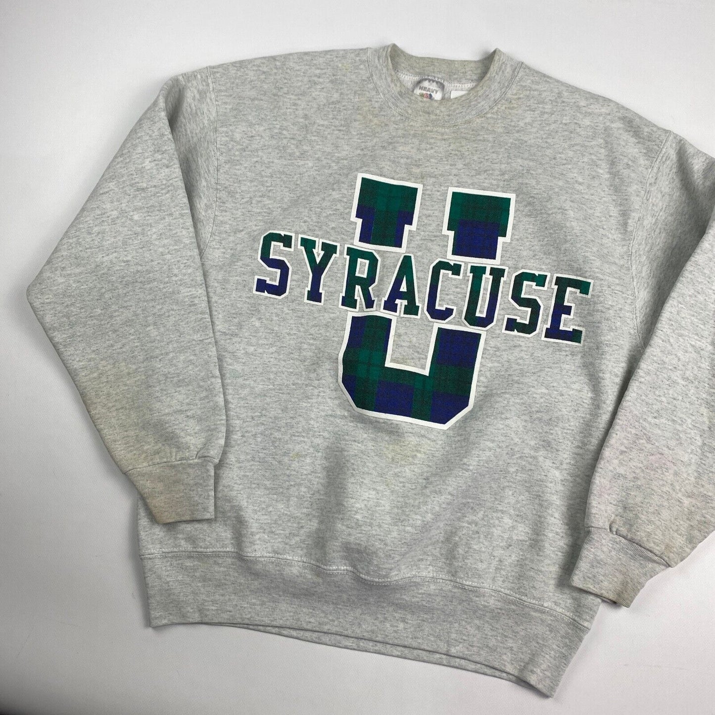 VINTAGE 90s Syracuse University Big Graphic Grey Crewneck Sweater sz Large Mens
