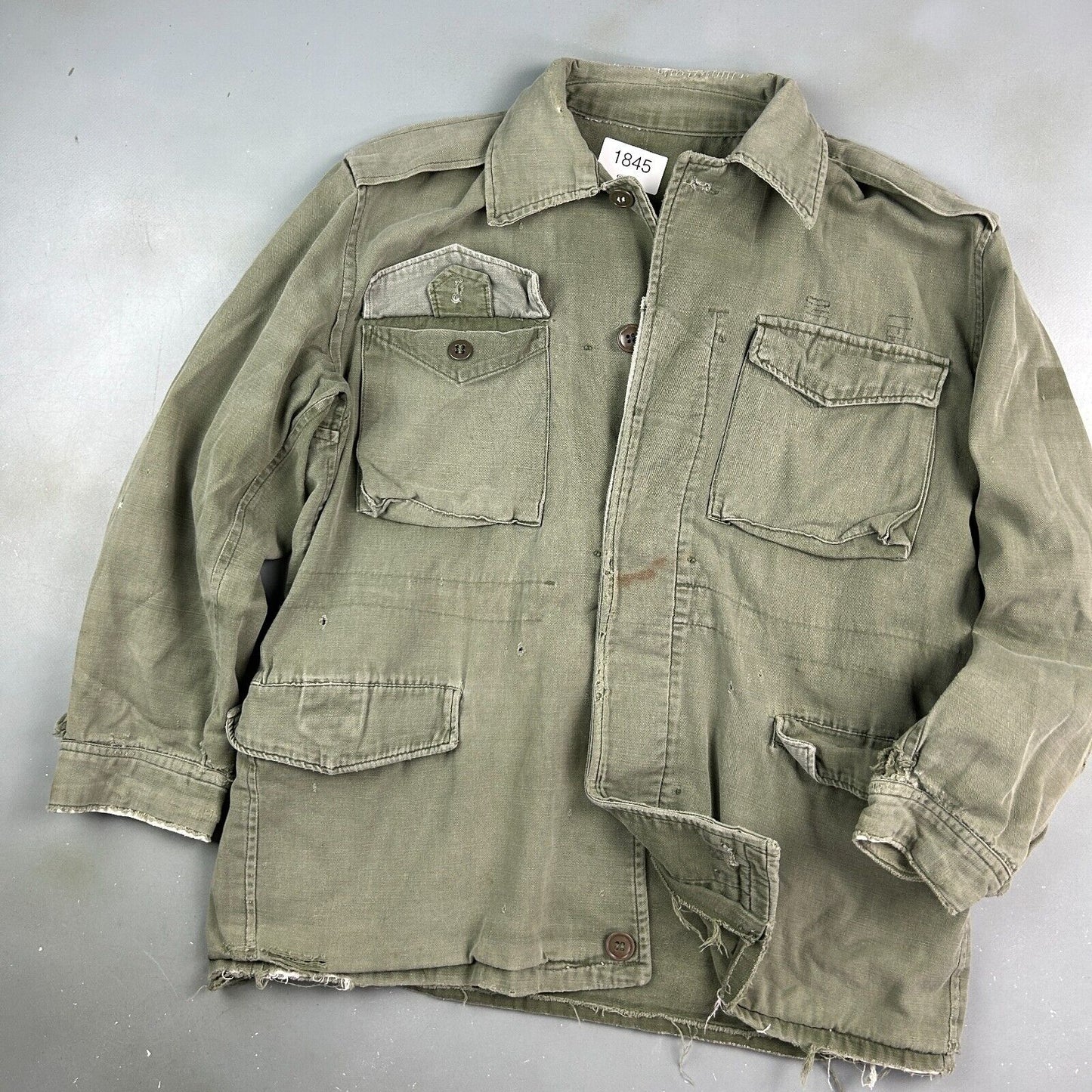 VINTAGE | Military Army Faded Green Fatigue Button Down Shirt Jacket sz L Adult