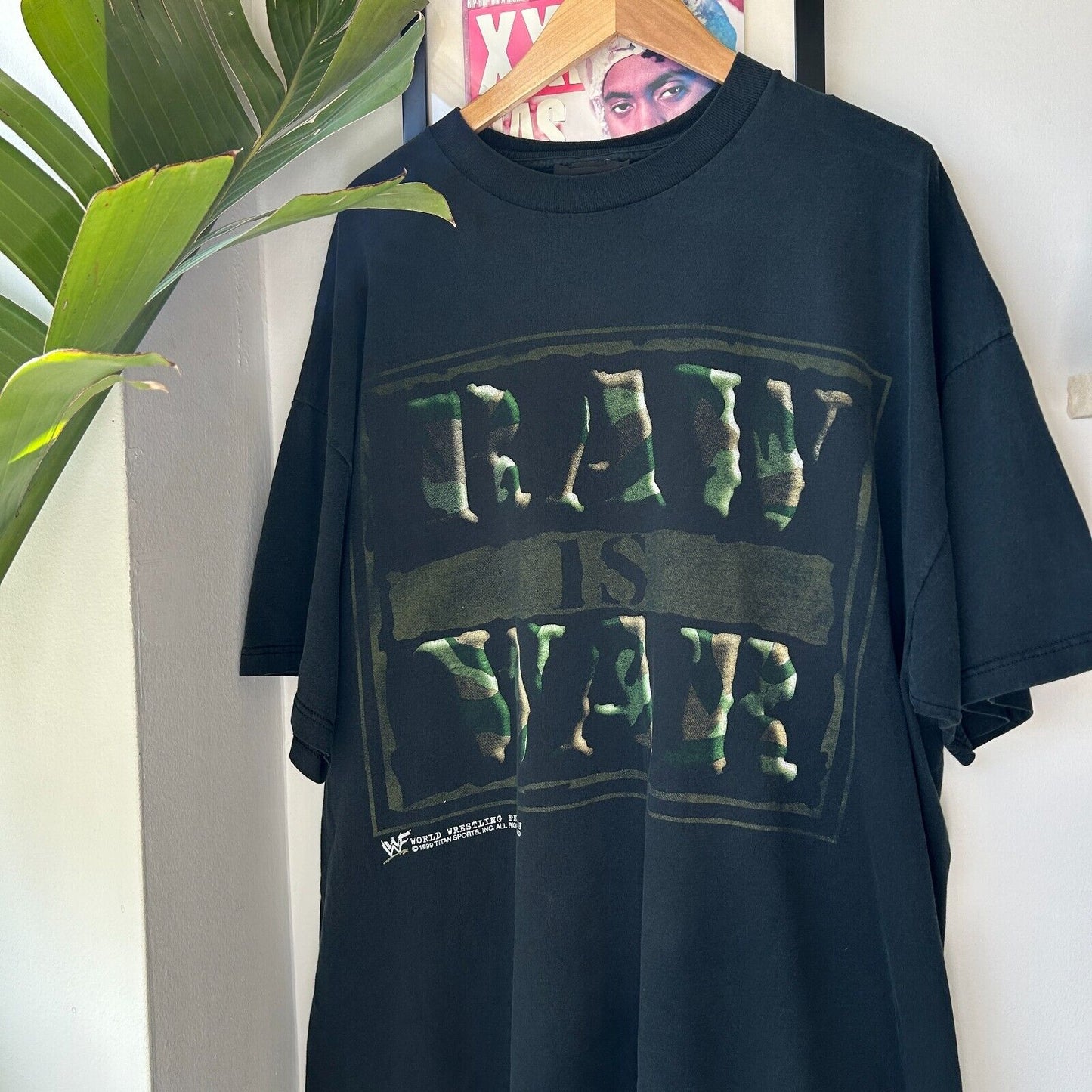 VINTAGE 1999 | RAW is WAR WWF Wrestling Camo Logo T-Shirt sz 3XL Adult