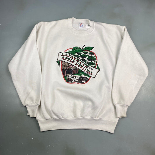 VINTAGE 90s Lafayette Apple Festival White Crewneck Sweater sz XL Mens