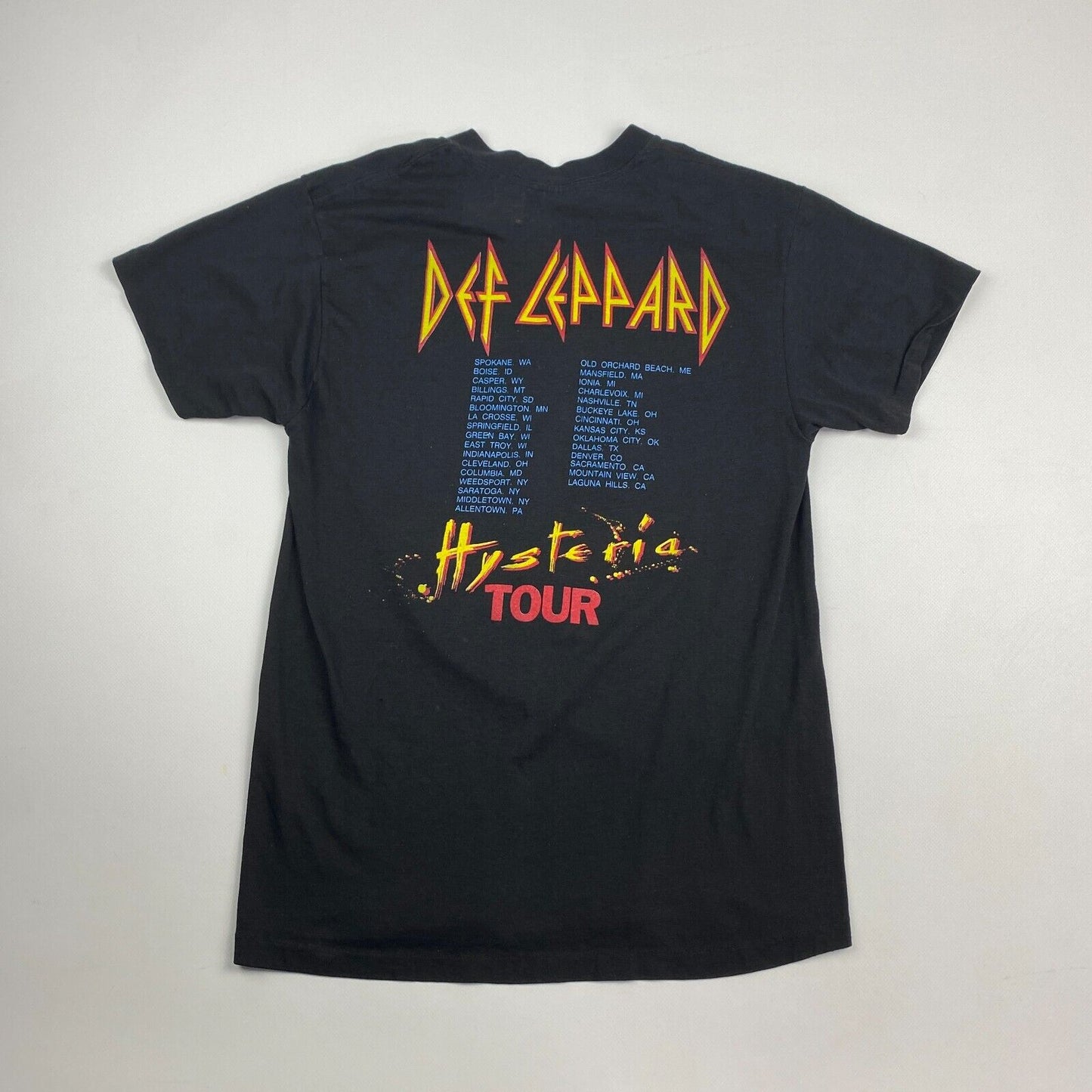 VINTAGE 1987 Def Leppard Hysteria Black Band T-Shirt sz X-Small Men