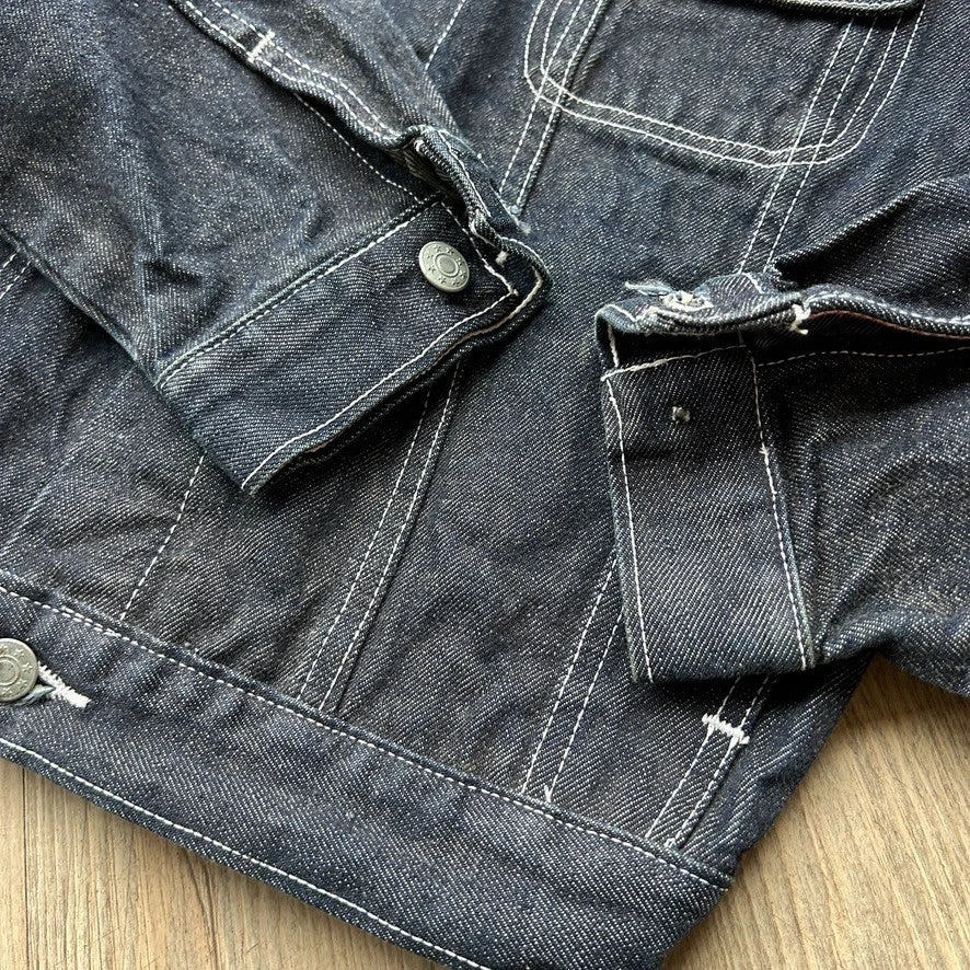 VINTAGE | Iceberg History Dark Indigo Denim Trucker Jacket sz 14 XS/S