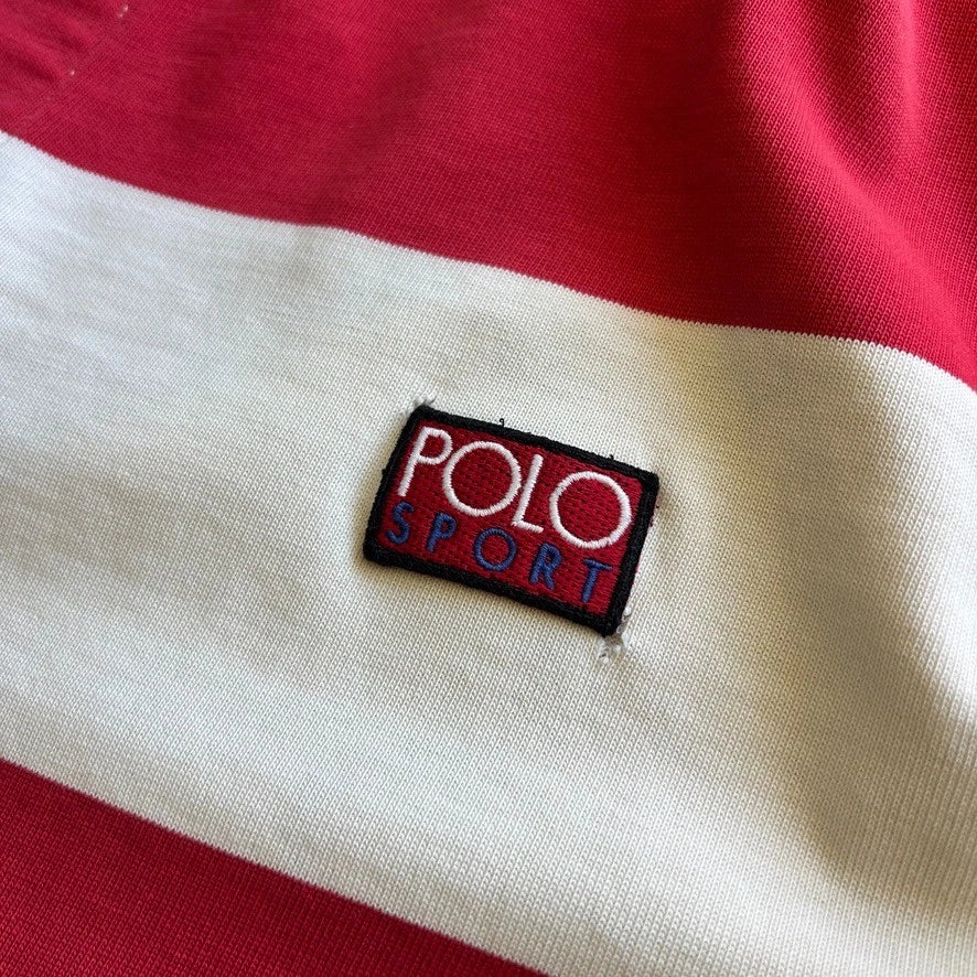 VINTAGE 90s | Ralph Lauren USA Flag Hi-Tech Striped Rugby Polo Sport Shirt sz L