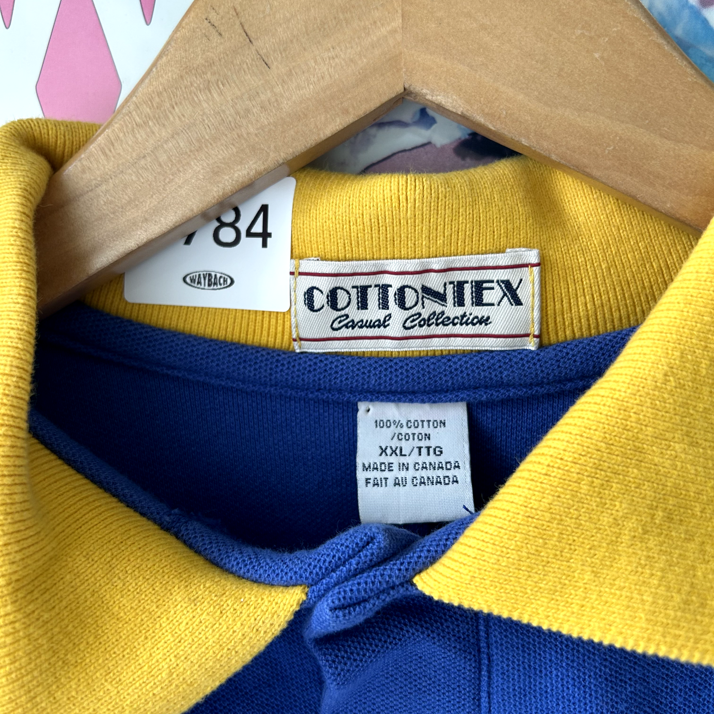 VINTAGE 1990s Cottontex Blaknk Blue & Yellow Polo Shirt sz XXL Adult