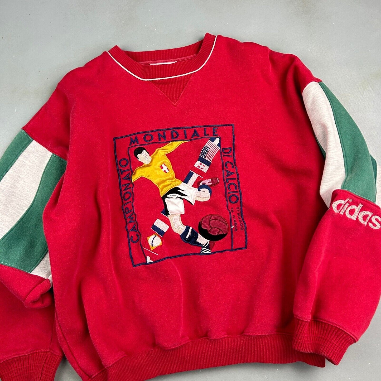 VINTAGE 80s | ADIDAS Italia Embroidered Football Crewneck Sweater sz M Adult