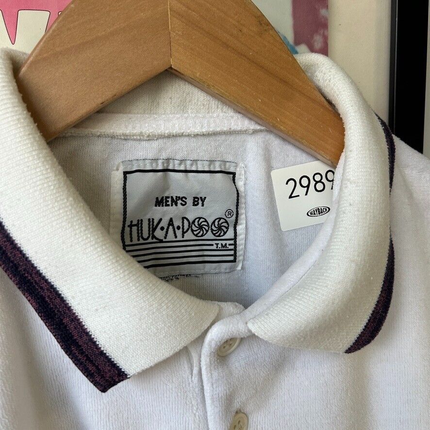 VINTAGE 90s | Velour Striped Collared Polo Crew Sweater sz M