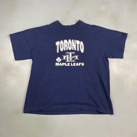 VINTAGE 90s NHL Toronto Maple Leafs Navy Logo T-Shirt sz Medium Adult