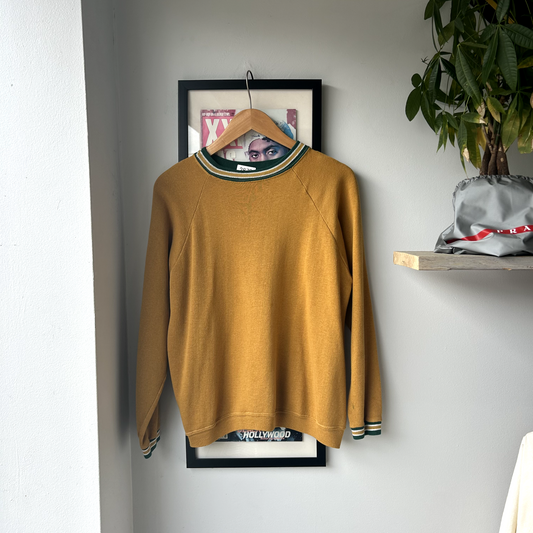 VINTAGE 1980s | Yellow Ribbed Raglan Blank Crewneck Sz Small