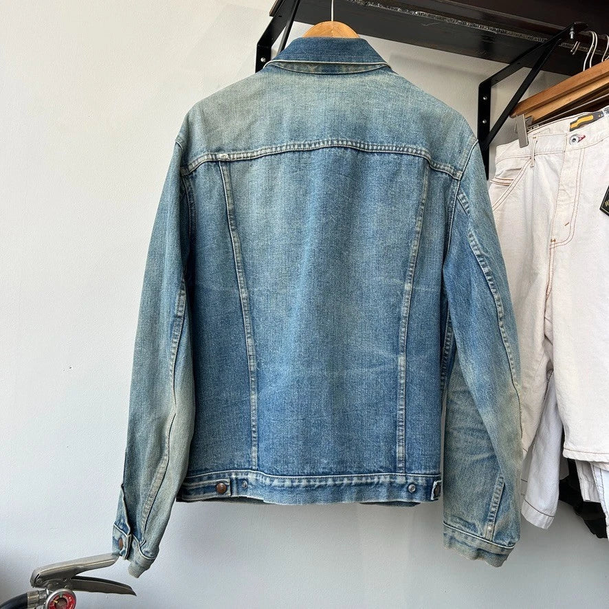 VINTAGE 70s 80s | GWG Sun Faded Button Snap Denim Trucker Jacket sz M/L