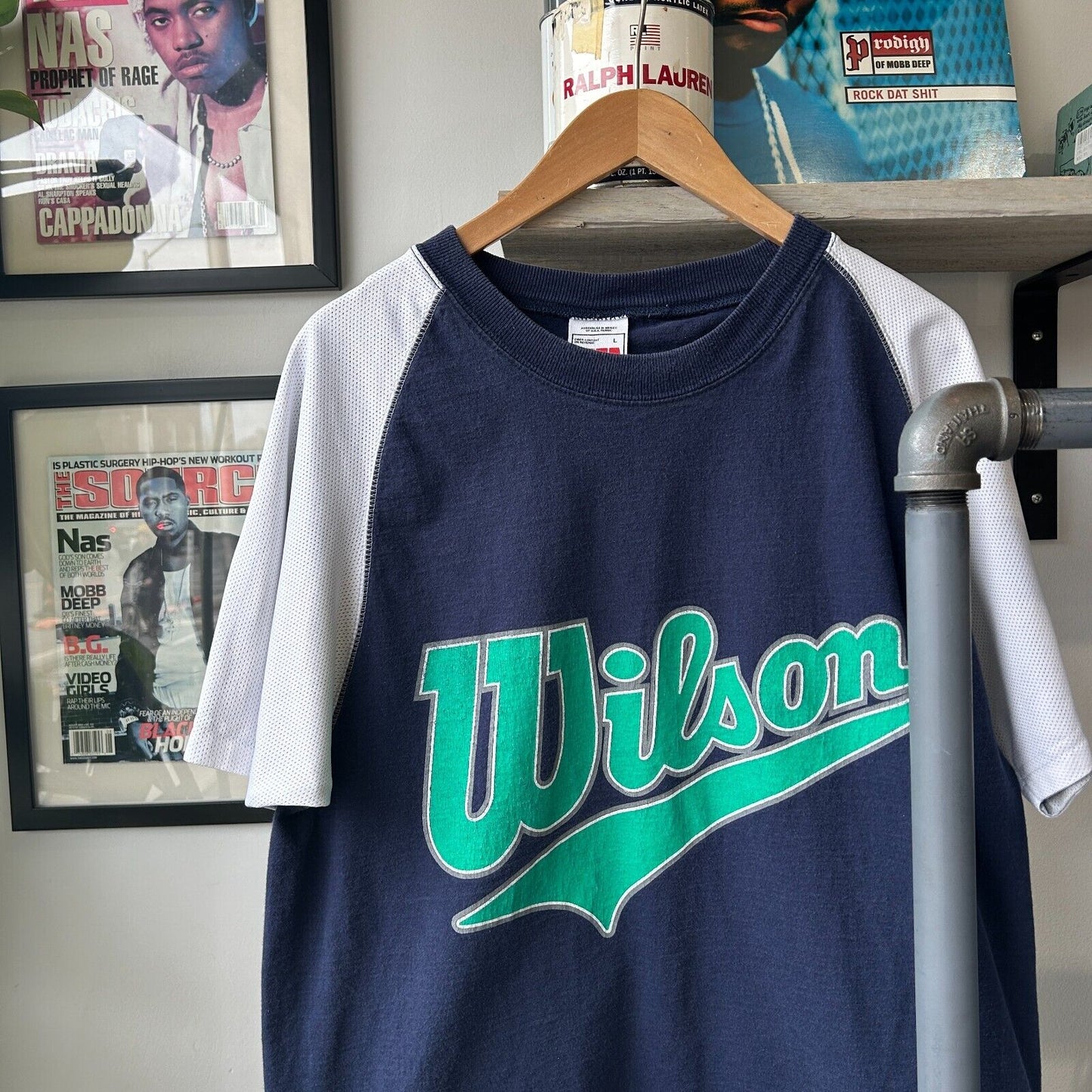 VINTAGE | WILSON Sporting Good Tennis Jersey Sleeve T-Shirt sz L Adult