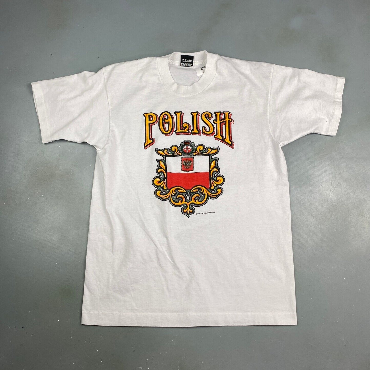 VINTAGE 80s/90s Polish Crest White T-Shirt sz Medium Men Adult
