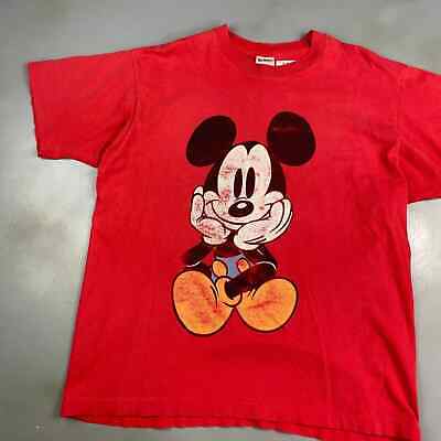 VINTAGE 90s Cute Lil Mickey Mouse Red T-Shirt sz Large Adult MadeinUSA