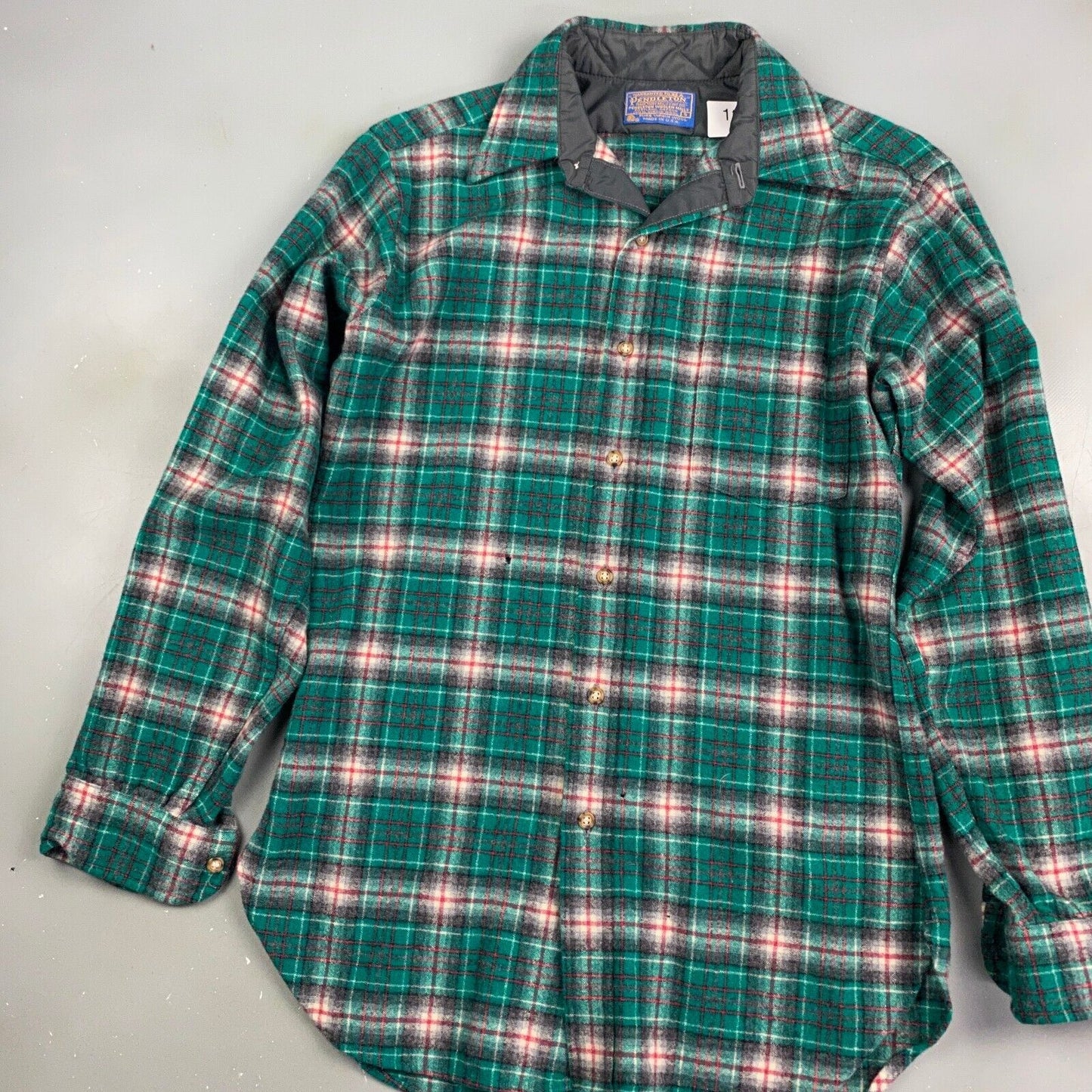 VINTAGE 90s Pendleton Green Wool Plaid Flannel Button Up Shirt sz Small Adult