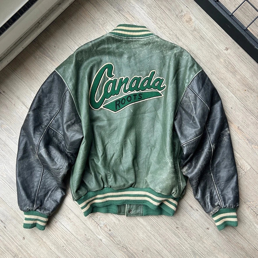 VINTAGE | Roots Sporting Goods Canada Leather Bomber Jacket sz L