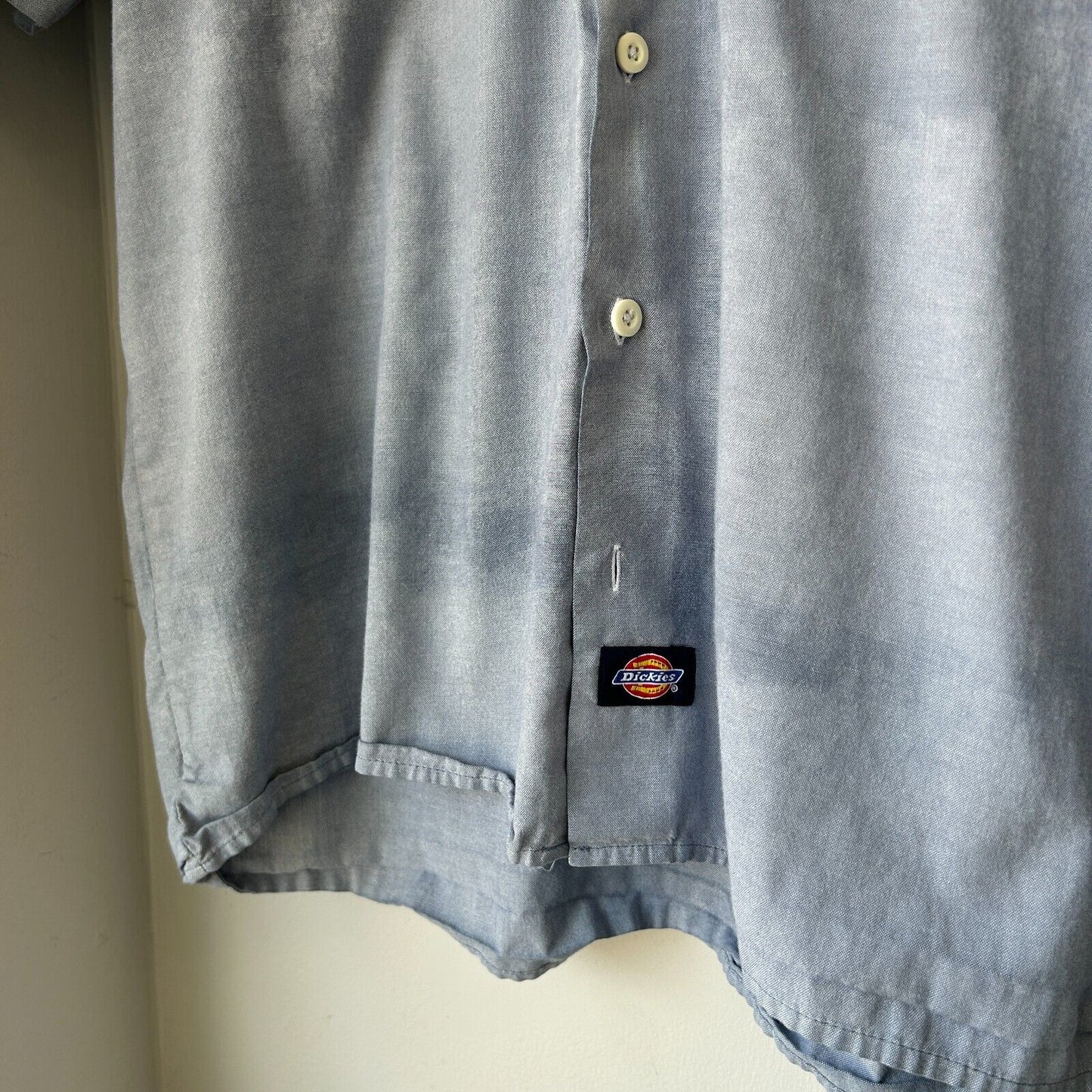 VINTAGE | Dickies Faded Blue Short Sleeve Button Snap Shirt sz M