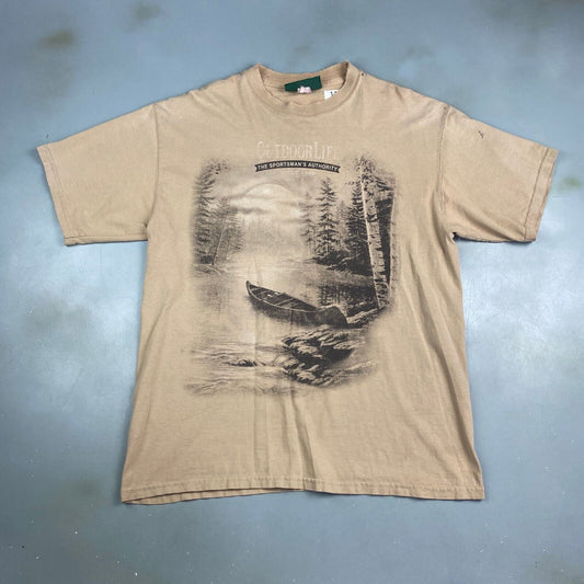 VINTAGE 90s Outdoor Life Faded Brown Nature T-Shirt sz Large Adult