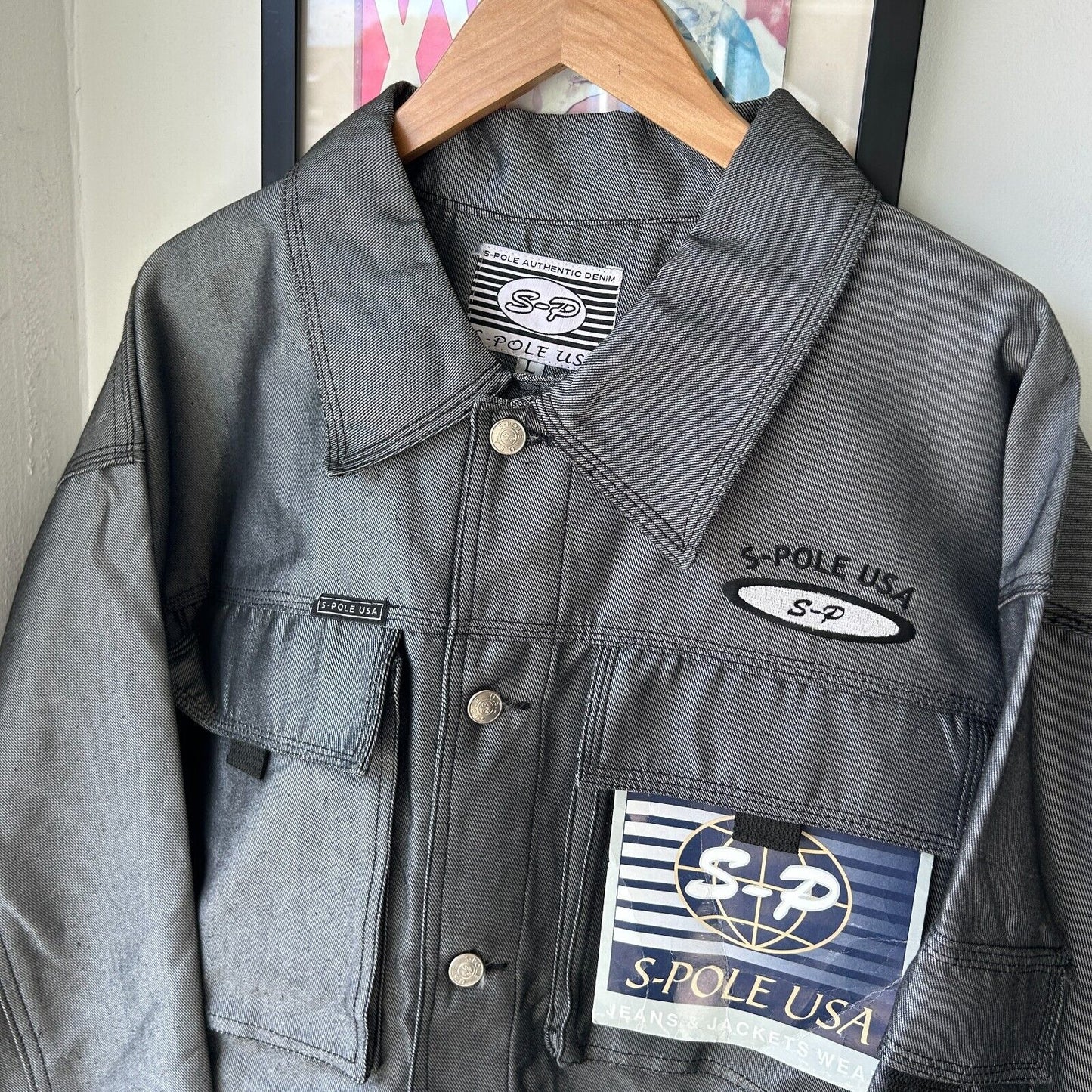 VINTAGE 90s | S-Pole Silver Denim Jacket NWT sz XXL