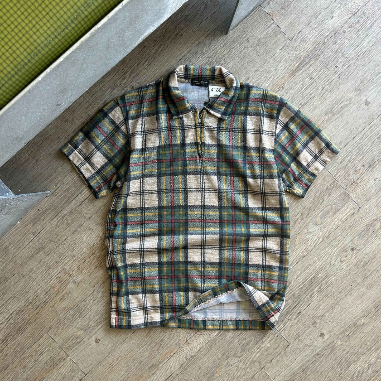 VINTAGE 1996 | Comme des Garcons Homme Plus Plaid 1/4 Zip Polo Shirt sz S/M