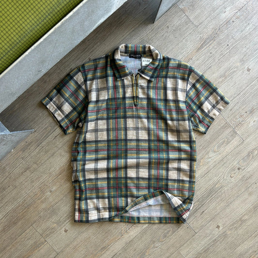 VINTAGE 1996 | Comme des Garcons Homme Plus Plaid 1/4 Zip Polo Shirt sz S/M