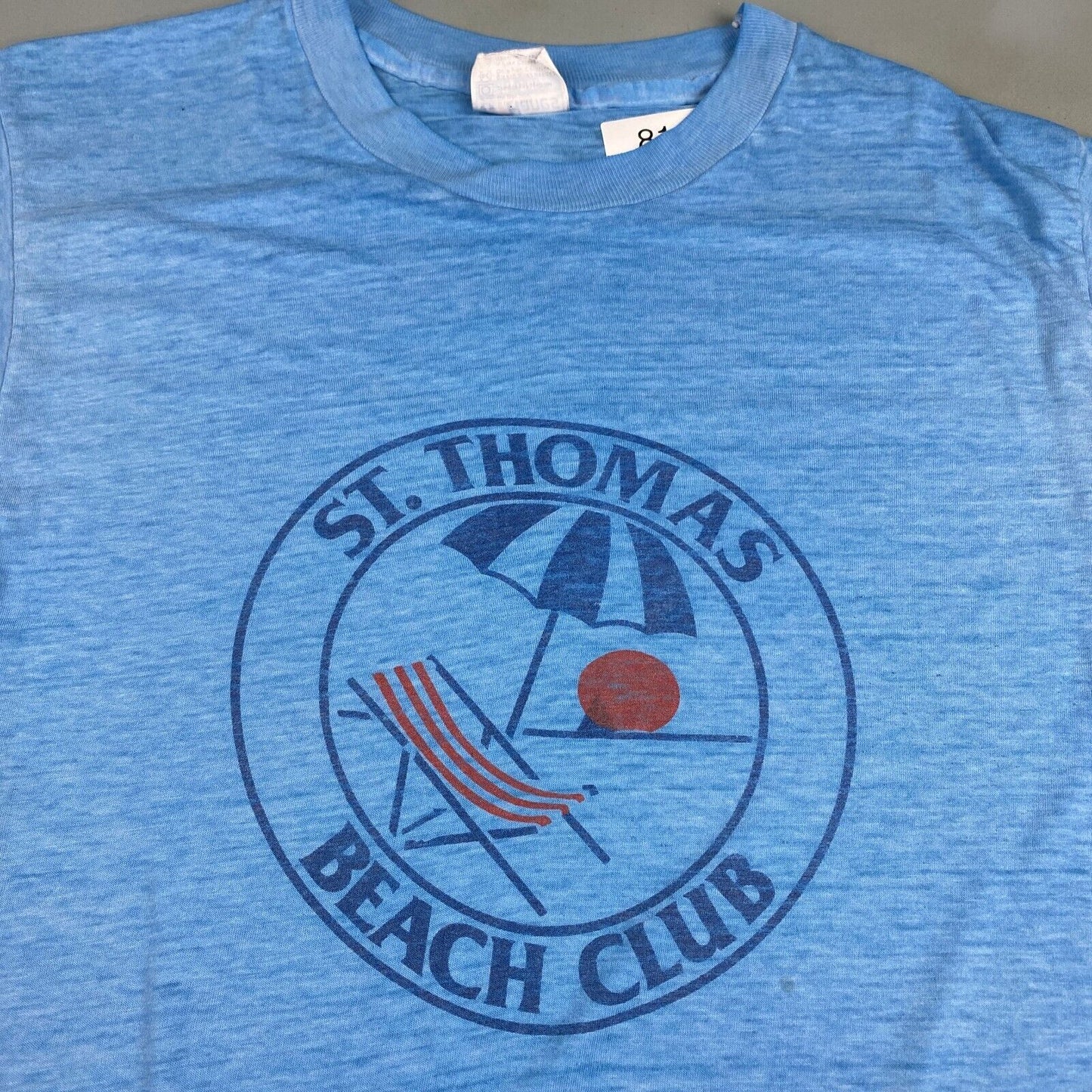 Vintage 80s St. Thomas Beach Club Blue T-Shirt sz Medium Men Adult MadeinUSA