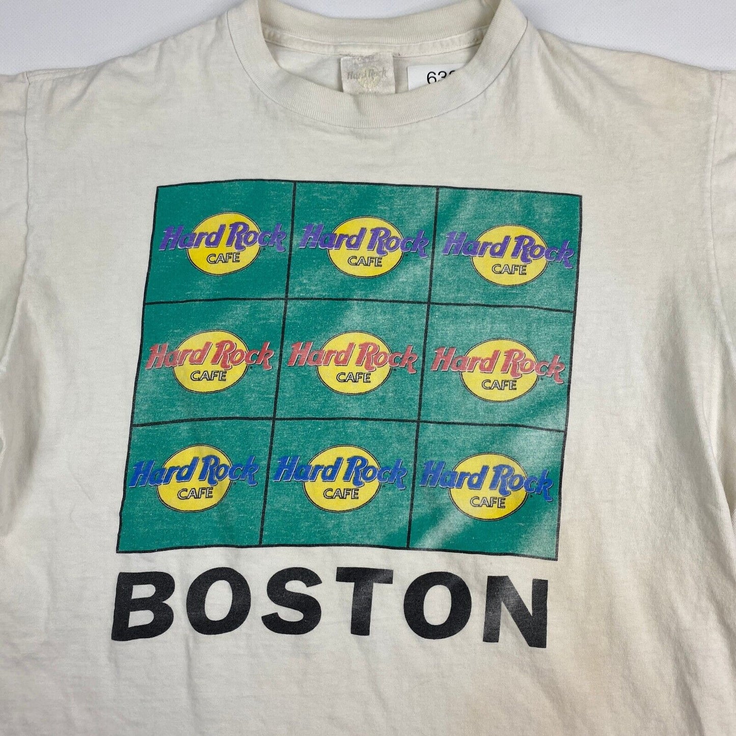 VINTAGE 90s Hard Rock Cafe Boston White T-Shirt sz Large Men