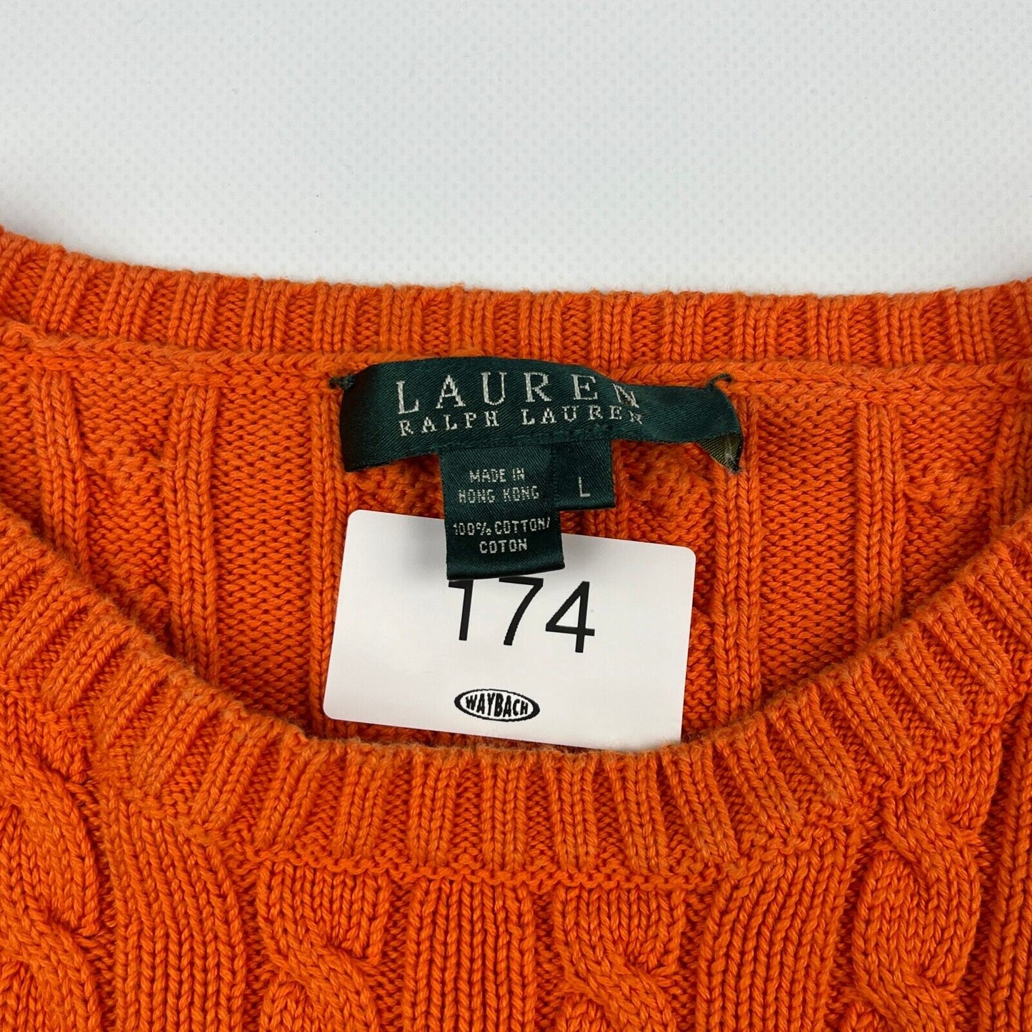 VINTAGE Lauren Ralph Lauren Orange Cable Knit Sweater sz Large Womens