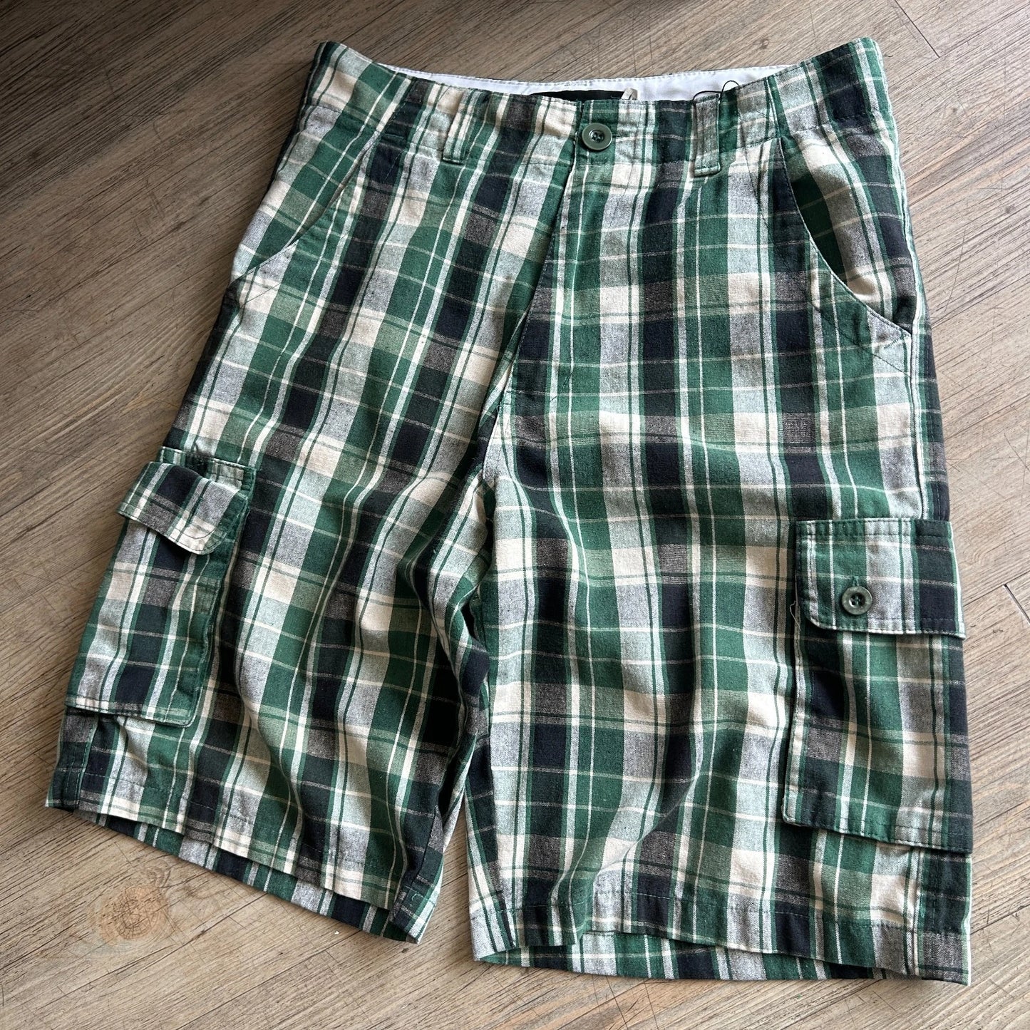 VINTAGE | Green Plaid Loose Fit True Meaning Cargo Shorts sz W31