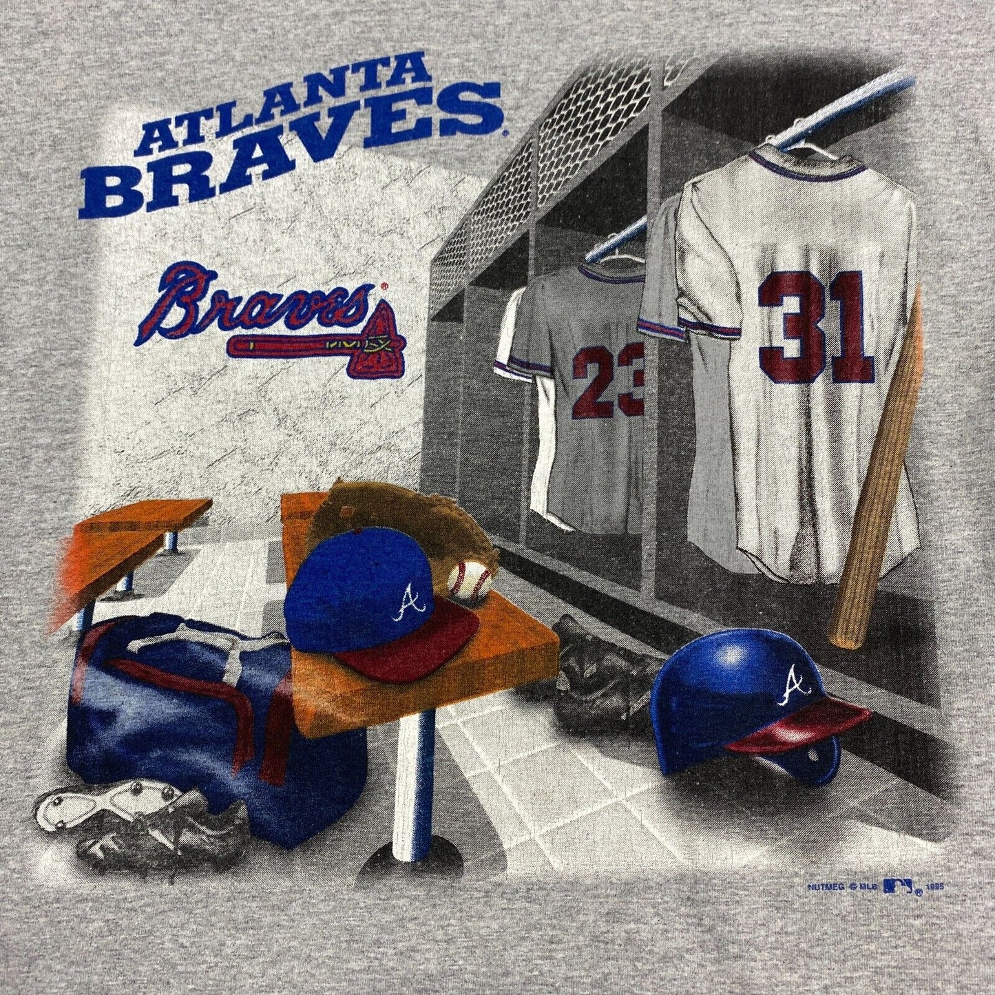 VINTAGE 90s MLB Atlanta Braves Locker Room Graphic Grey T-Shirt sz Large Men