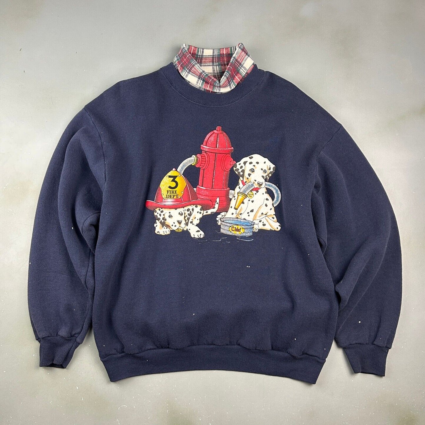 VINTAGE 90s | Dalmatian Puppies Fire Dept Turtle Neck Crewneck Sweater sz L