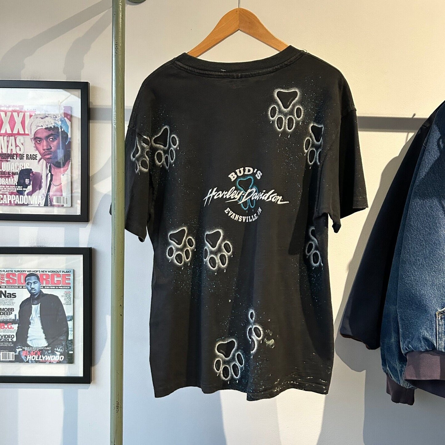 VINTAGE 90s | Harley Davidson Biker Wolf All Over Print T-Shirt sz L Adult