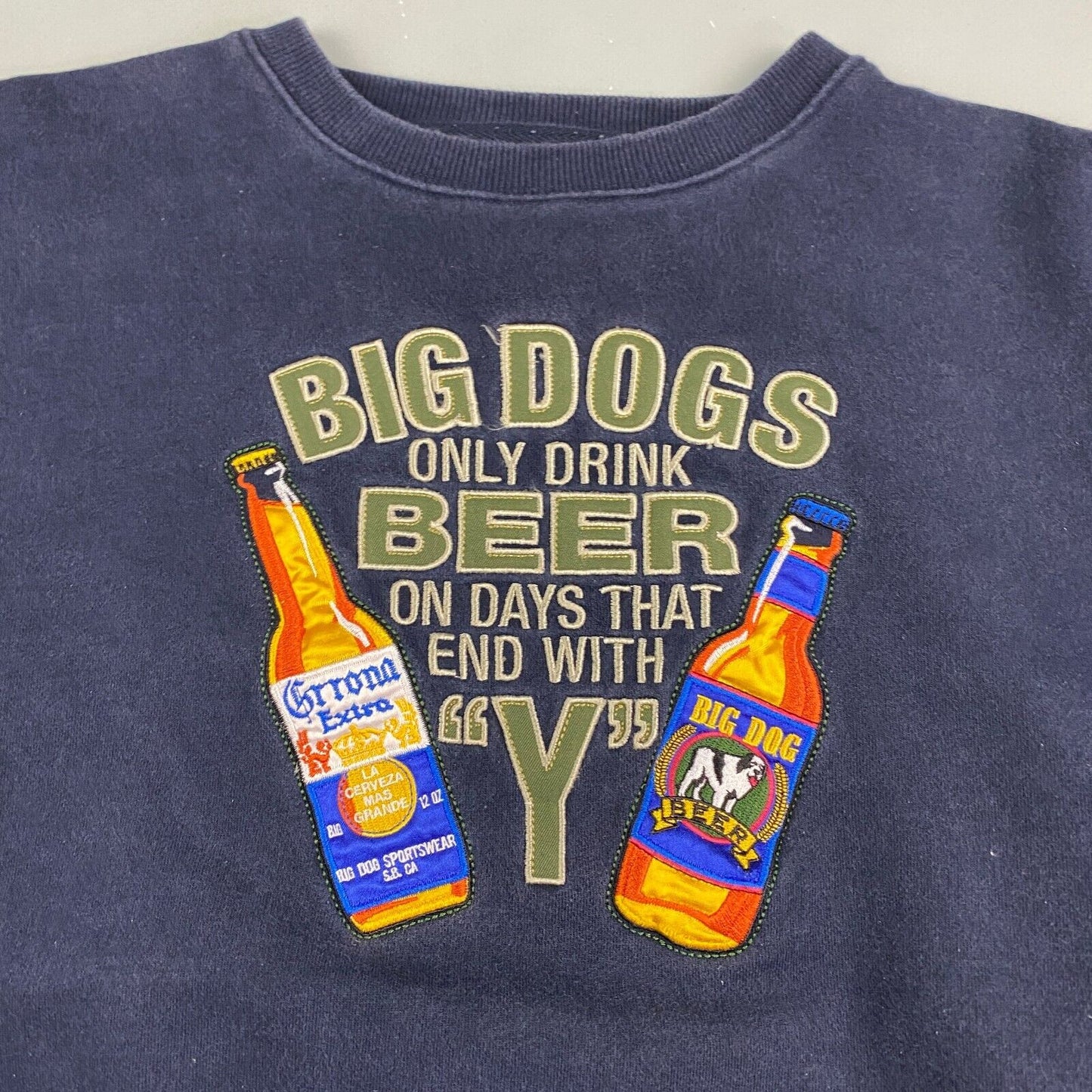 VINTAGE Big Dogs Only Drink Beer Navy Crewneck Sweater sz XL Men Adult