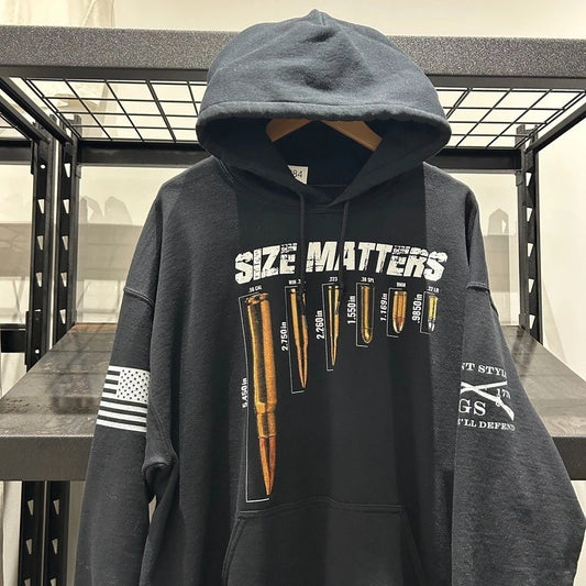 VINTAGE | Size Matters Types Of Bullets Murica Grunt Style Hoodie Sweater sz XL