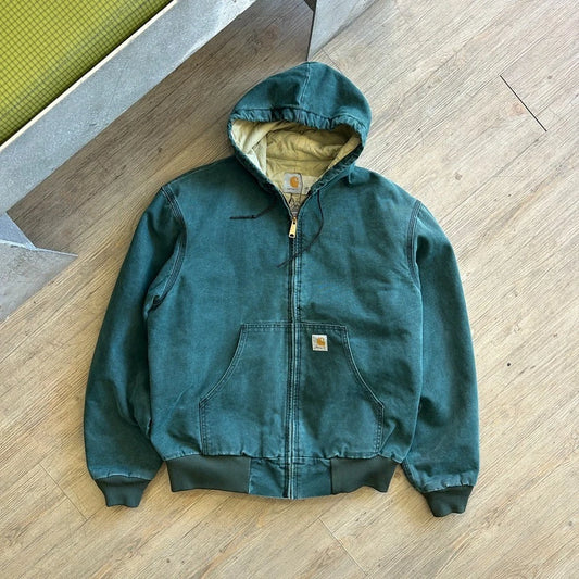 CARHARTT | 1990s Vintage Faded Green Hooded Arctic Active Jacket sz L