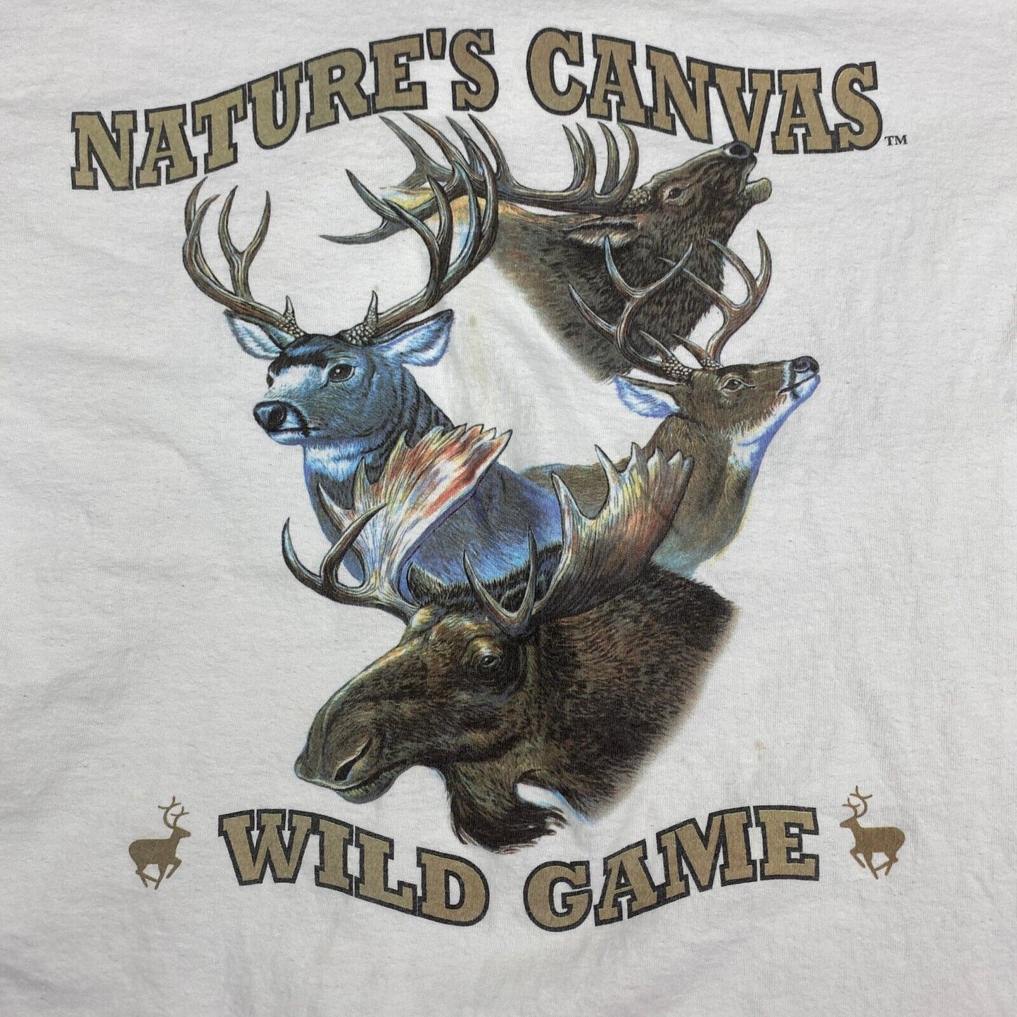 VINTAGE 90s Natures Canvas Wild Game Hunting White T-Shirt sz XL Men Adult