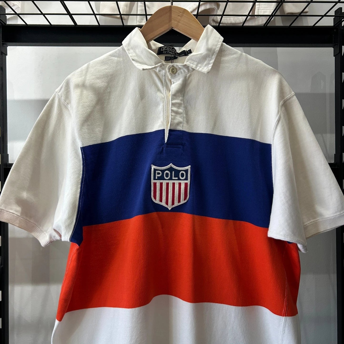 VINTAGE 90s | Polo by Ralph Lauren K-Swiss Crest Striped Stadium Polo Shirt sz L