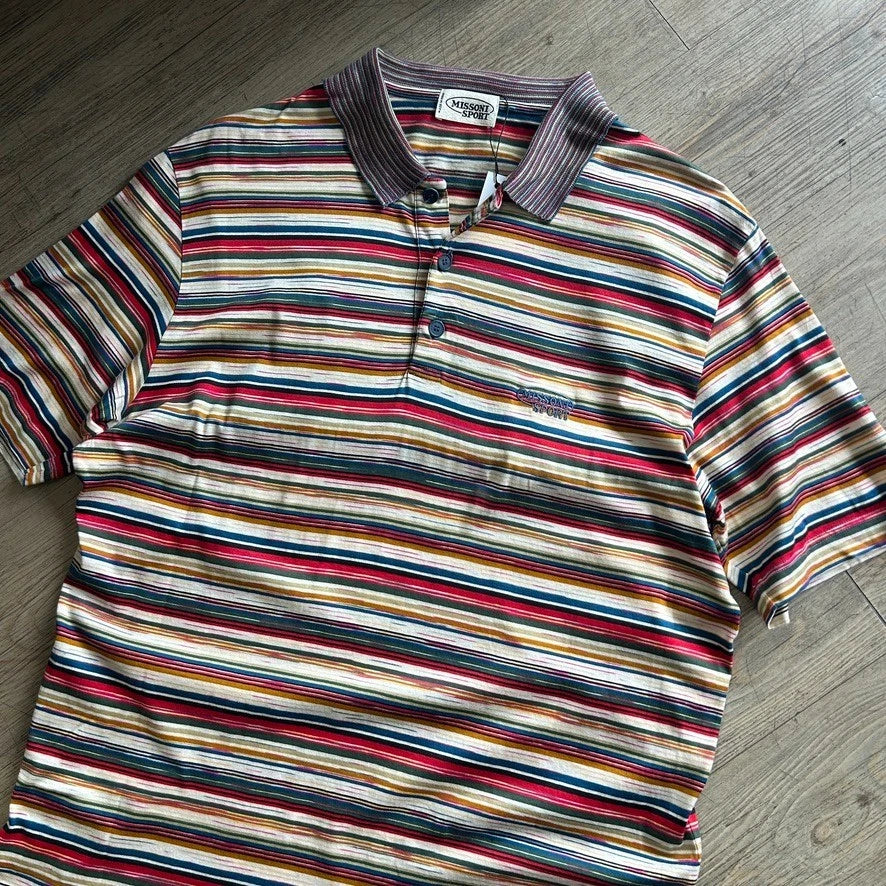 1990s MISSONI SPORT | Multi Color Striped Knit Polo Shirt sz M/L