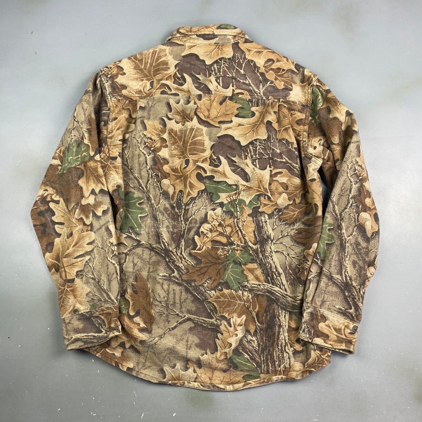 VINTAGE 90s Rattlers Leaf Tree Camo Cloth Button Up Shirt sz Medium Adult
