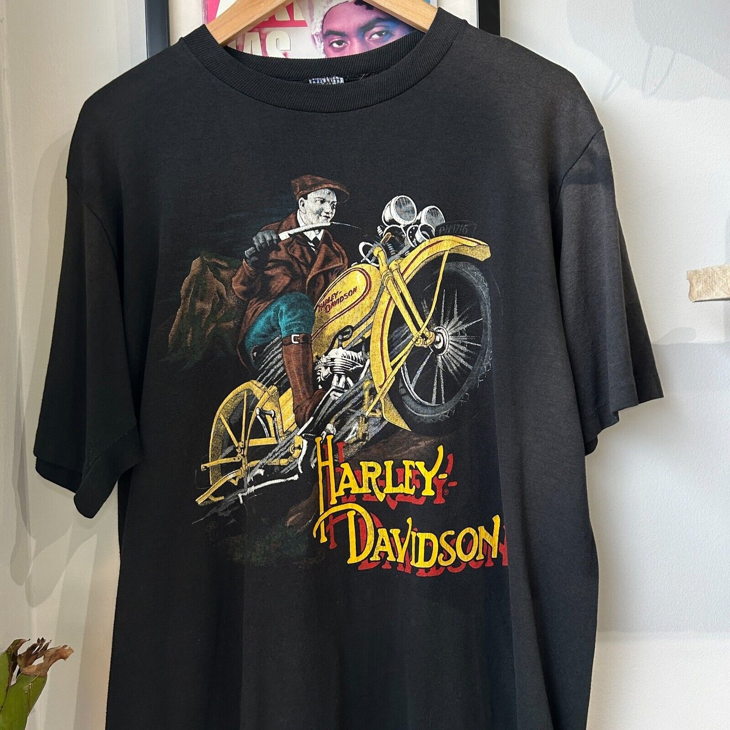VINTAGE 1987 | Harley Davidson Competition Faded Black Biker T-Shirt sz L Adult