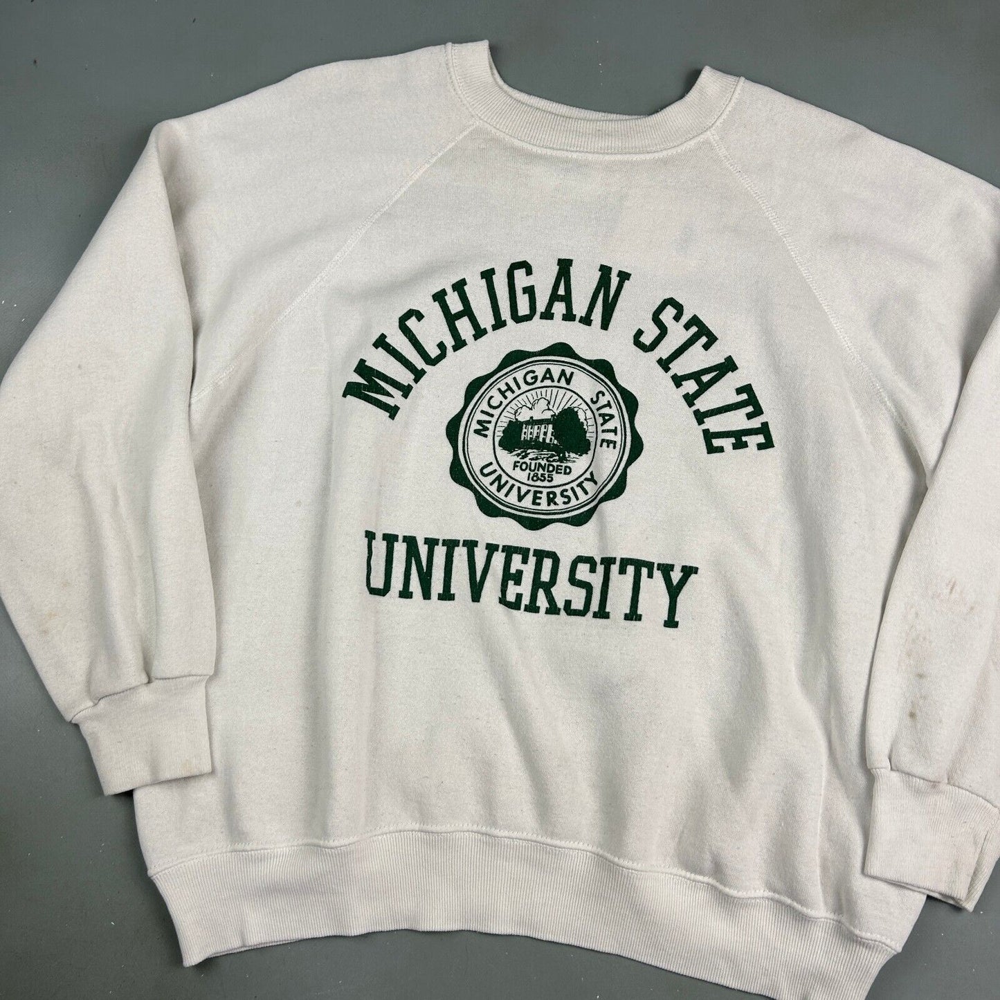 VINTAGE 80s Michigan State University White Crewneck Sweater sz XL Adult