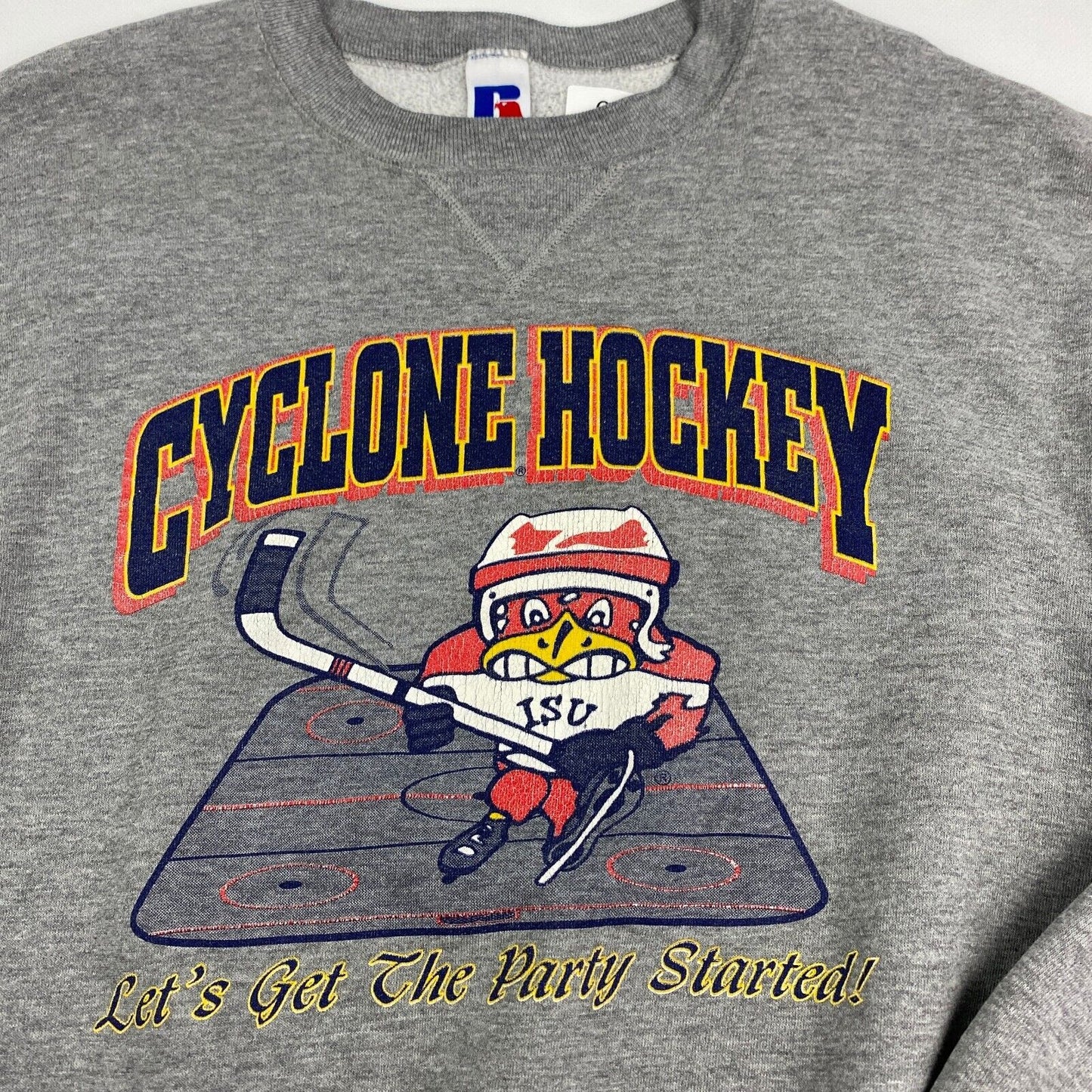 VINTAGE Cyclone Hockey Russell Athletic Grey Crewneck Sweater sz XL Mens