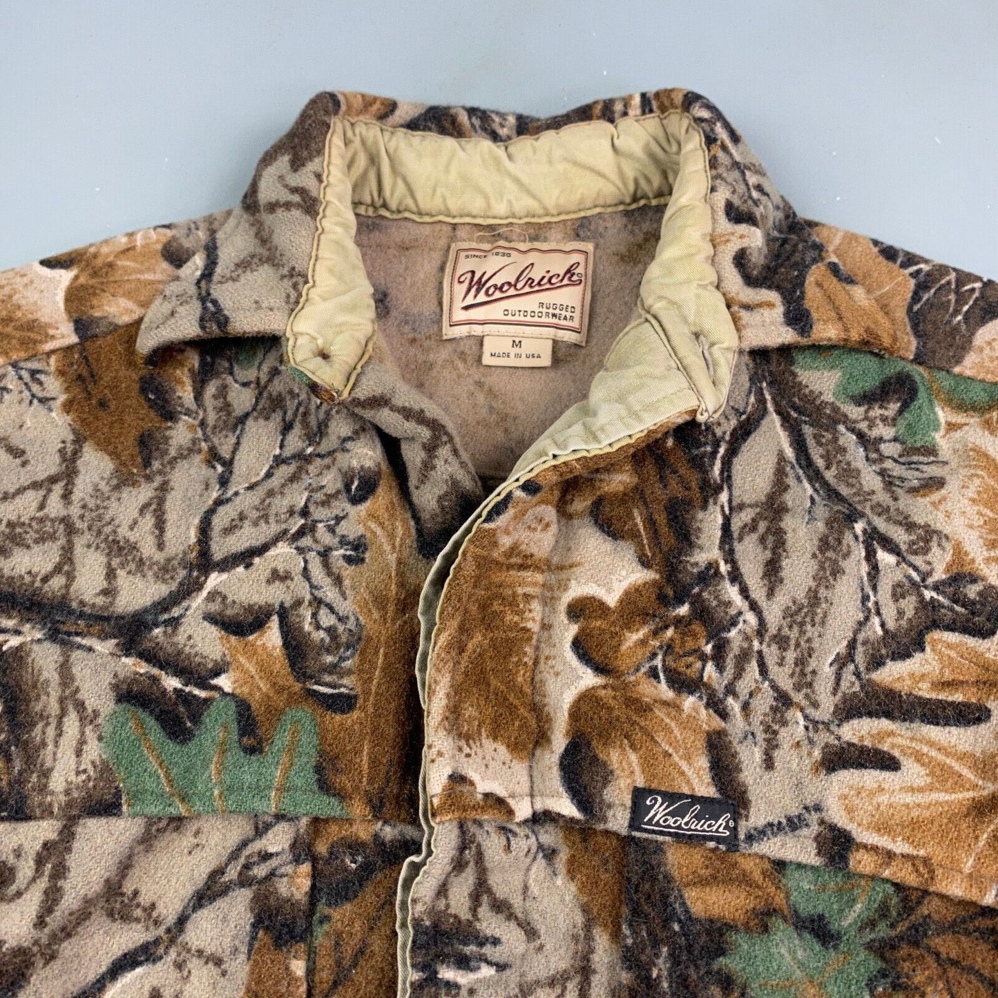 VINTAGE 90s Woolrich Leaf Camo Wool Button Up Shirt sz XS Adult