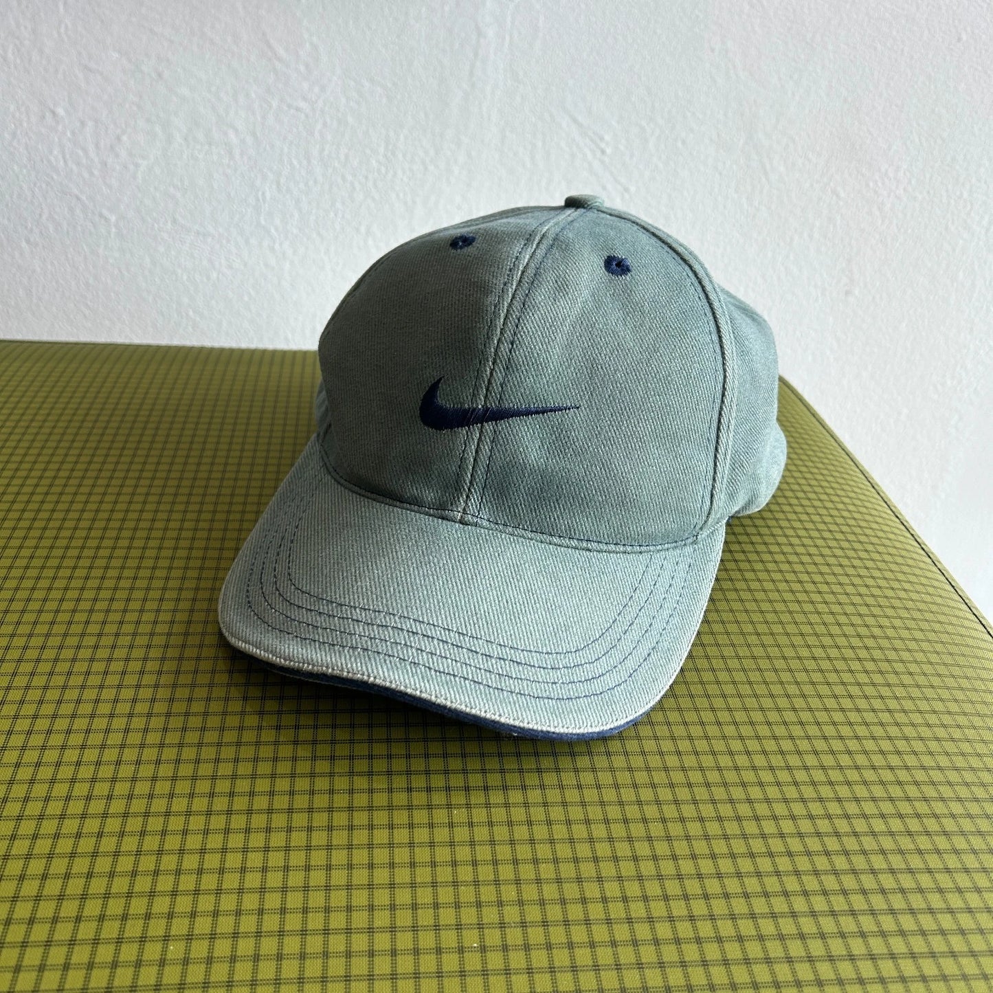 1990s | NIKE Swoosh Washed Green Contrast Stitch SnapBack Hat sz OS