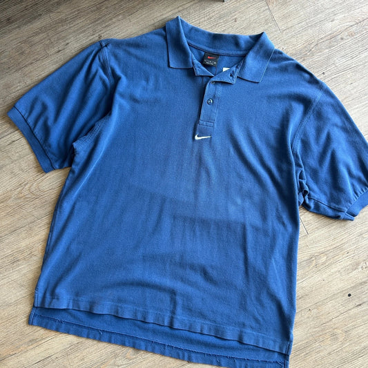 1990s | NIKE Mid Swoosh Blue Golf Polo Shirt sz L