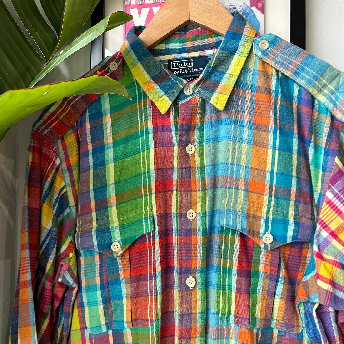 VINTAGE | Ralph Lauren POLO Military Trim Button Down Shirt sz XL Adult