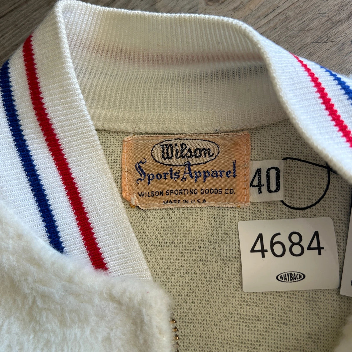 VINTAGE 1960s | Wilson Sports Apparel Cream Fleece Varsity Bomber Jacket sz 40 L