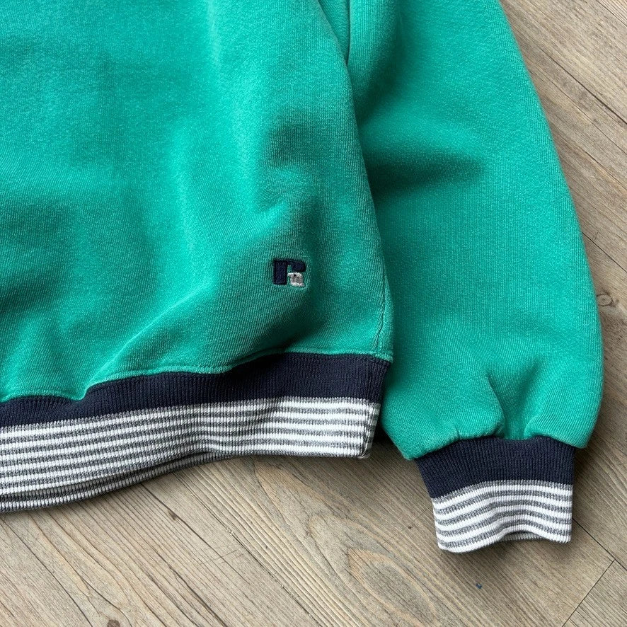 VINTAGE 90s | Russell Athletic Blank Teal Ringer Crewneck Sweater sz XL