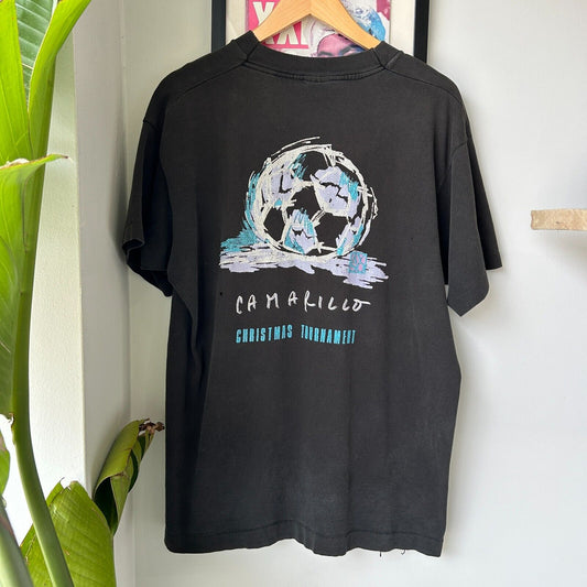 VINTAGE 90s | Camarillo Soccer Art Illustration Faded Thrashed T-Shirt sz L
