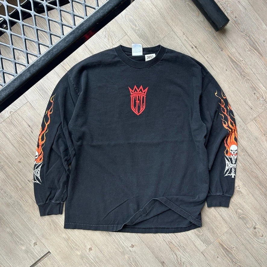 VINTAGE | West Coast Choppers Skull Flames Long Sleeve T-Shirt sz XL