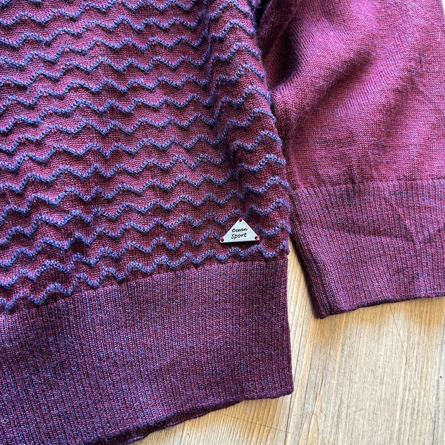 VINTAGE | Ocean Sport Merino Wool 1/4 Zip 3D Knit Sweater sz L/XL